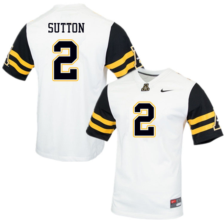 Men #2 Corey Sutton Appalachian State Mountaineers College Football Jerseys Sale-White - Click Image to Close